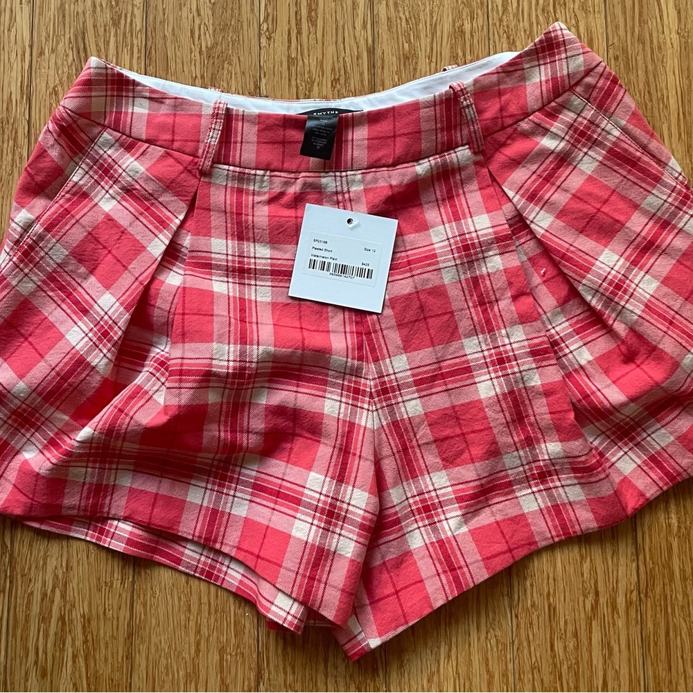 Smythe Red Plaid High Waist Women's Shorts